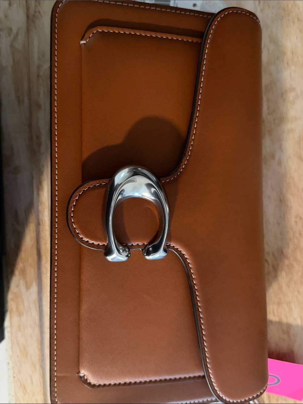 Coach Tabby Saddle Brown 26 Leather Clutch with Silver-Tone Hardware